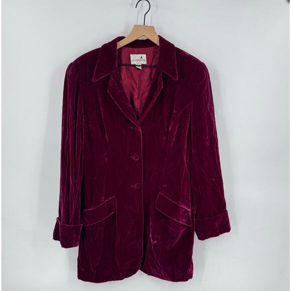 Vintage Liz Claiborne Studio Velvet Blazer Jacket Deep Burgundy Plum Size 12 - Picture 10 of 10